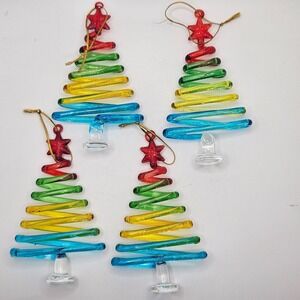 Vintage Pier 1 Glass Christmas Tree Ornaments Spiral Rainbow Tree Star Top‎ (4)